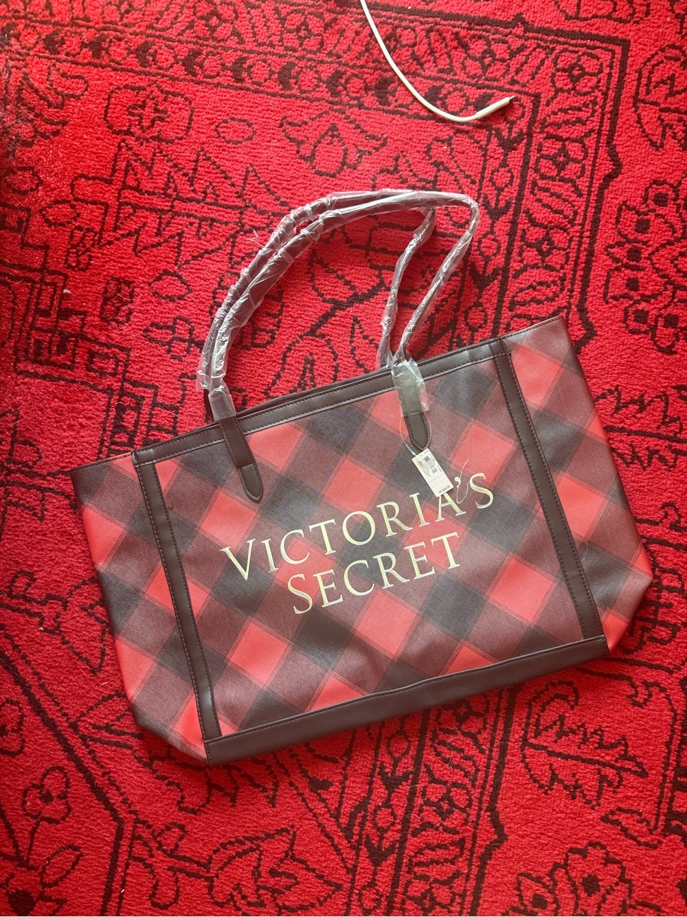 Victoria's Secret Red and Black Plaid Tote